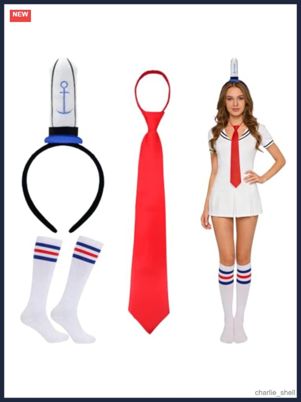 3Pc Sailor Costume Set Headband Tie Socks Halloween Cosplay